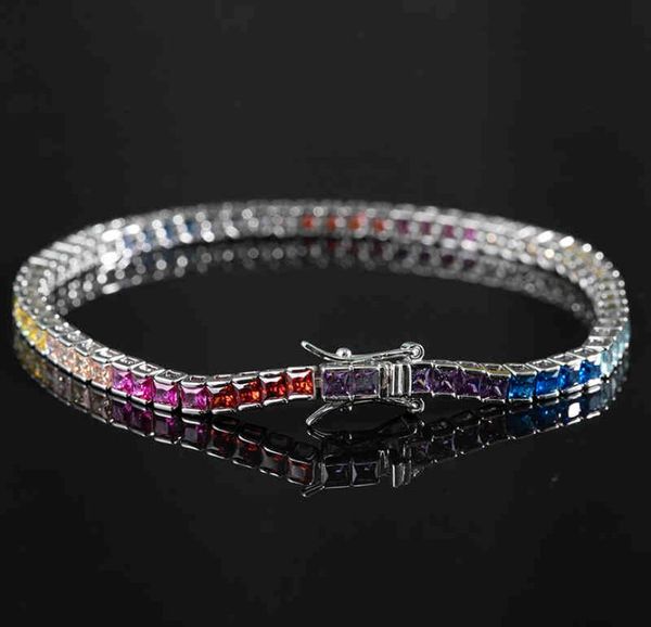 

bt sell 18k white gold plated fashion jewelry 925 sterling sier rainbow 3a cz stone diamond tennis chain bracelets for women9522309, Golden;silver