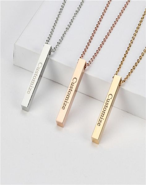

four sides engraving personalized square bar custom name necklace stainless steel pendant necklace womenmen gift7573084, Silver