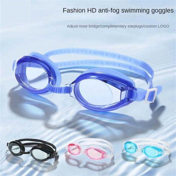 

swimming goggles anti-fog uv protection diving goggles anti-ultraviolet high-definition flat mirror child silicone goggles, Blue