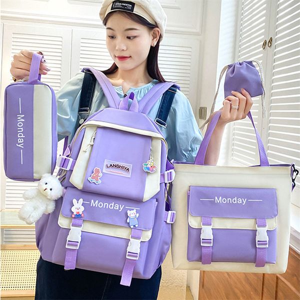 

school bags fashion sets children's school backpack cute women's bagpack bookbag lapbag for teens girls students bag rucksack 4pcs