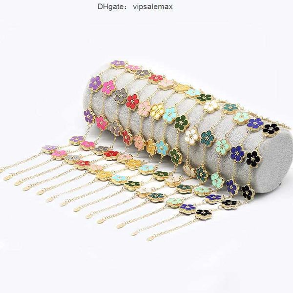 

carlidana luxury five leaf flower charm bracelet for women summer new fashion clover colorful flower jewelry wholesale pulseras, Golden;silver