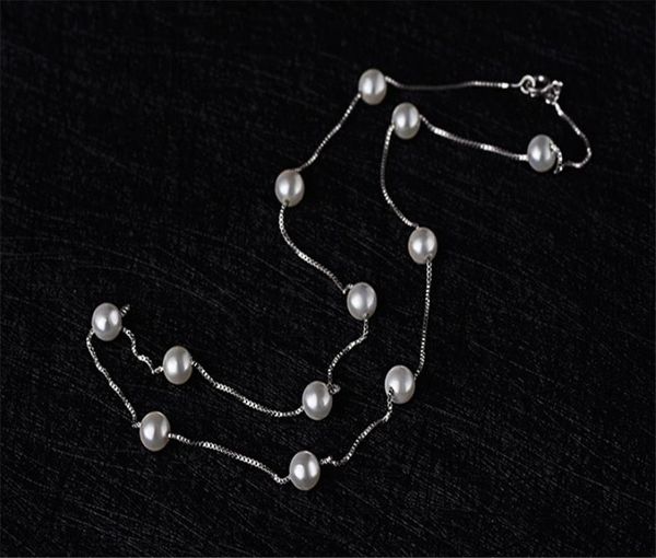 

925 sterling silver plated 12 pcs 6mm pearl necklaces for women box chain choker necklace kolye collares bijoux femme6422063, Golden;silver