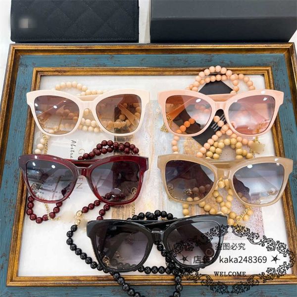 

2023 luxury designer sunglasses 23 new family style square women's net red pearl chain sunglasses ch5487, White;black