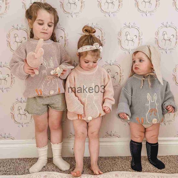

cardigan ins popular kids bunny jumper oversized cotton sweatershirt cable knit rabbit embroidery pullover sweater j230801, Blue