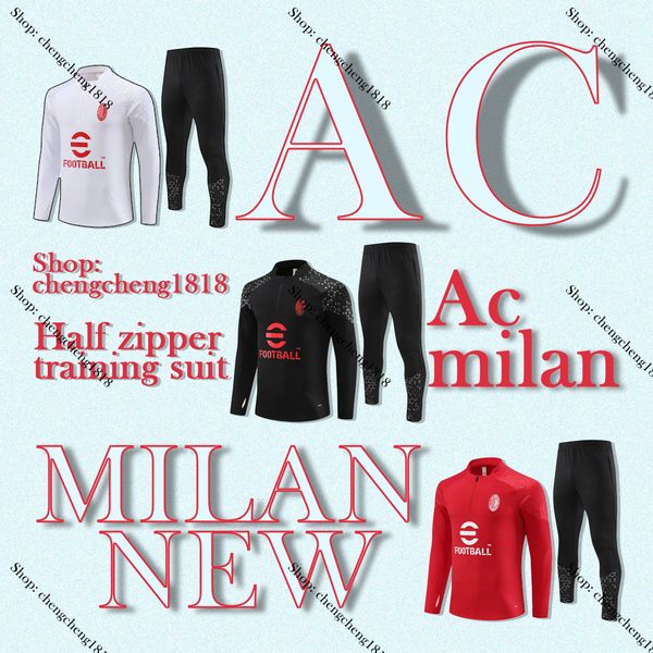 

23 24 ac milans tracksuit tuta maglia training survetement camiseta tracksuit men and kids uomo calcio squitude jogging men kids, Black