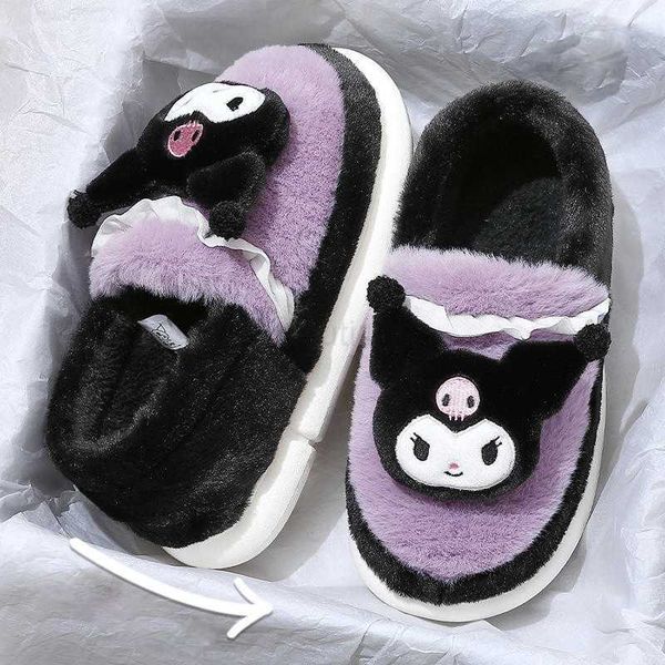 

slippers cute sweet cartoon style women's cotton slippers fluffy winter warm pvc sole kawaii anime girlish love lolita indoor slippers, Black