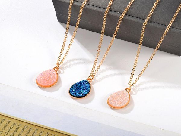 

new fashion gold teardrop resin druzy necklace for women fashion statement stone choker necklace pendant jewelry whole2648099, Silver