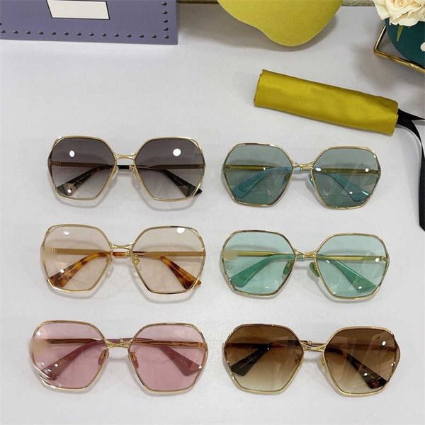 

2023 new luxury designer g family's new ni lu han's same metal herringbone hollow large frame irregular sunglasses gg0818s style 1, White;black