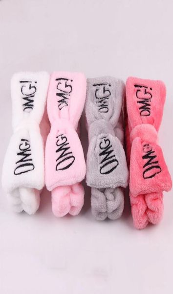 

new letter quotomgquot coral fleece soft bow headbands for women girls cute hair holder hairbands hair bands headwear hair acc8126338, Slivery;white