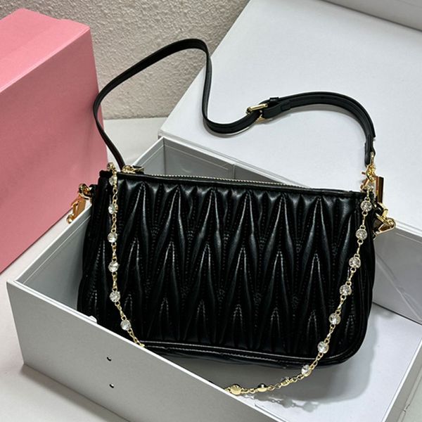 

cool crossbody bags women shoulder bags pleated sheepskin diamond chain golden hardware zipper closure two strap plain mahjong hobos clutch