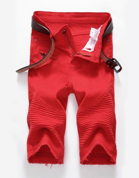 

mens shorts jeans motorcycle biker denim rock revival short pants skinny slim ripped hole shorts men jean9938978, Blue