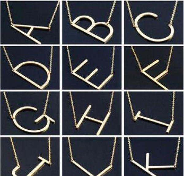 

women fashion sideways personalized az letter name initial gold silver plated stainless steel necklace pendant for women gif1951336