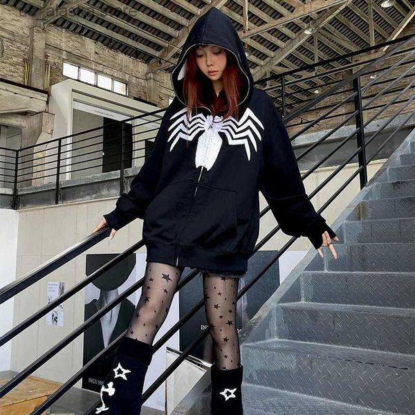 

men's hoodies sweatshirts black spider foam hoodie sweatshirt zipper warm harajuku punk grunge y2k clothing women hip hop sweatshirt ho