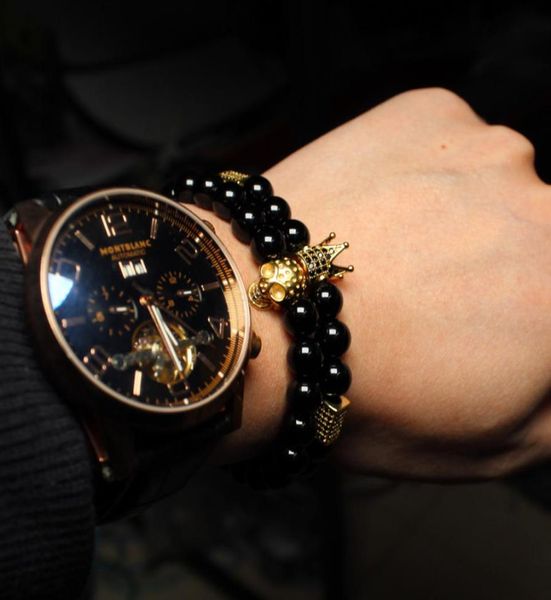 

crown skull bracelet set black shinny stone beads bracelets for women men accessories pulseras mens jewellery pulsera hombre7777121