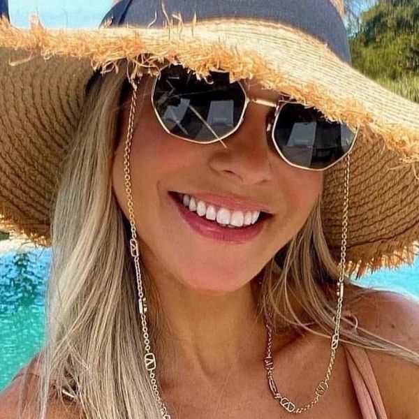 

2023 luxury designer sunglasses new polygon 2040 women's metal frame chain fashion sunglasses, White;black