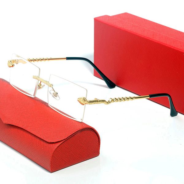 

woman designer sunglasses for men snake recangle rimless s-shaped carti sun glasses blue red brown clear lens fashion panther luxury polariz, White;black