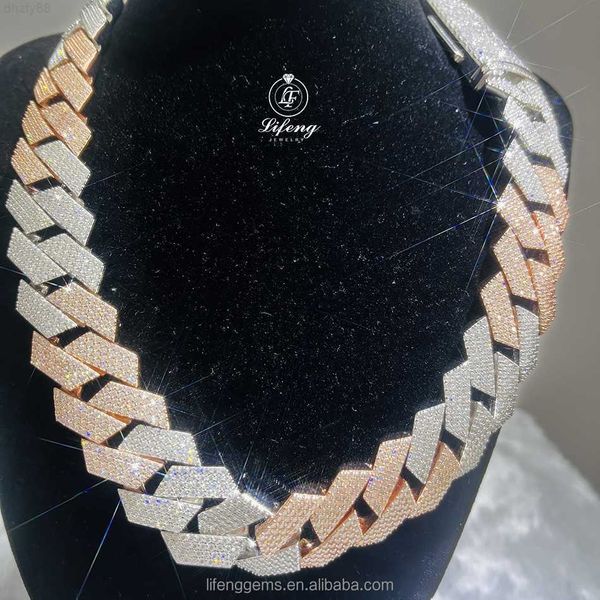 

moissanite hip hop necklace silver 925 ice out bling rose gold and white color diamond cuban link chain