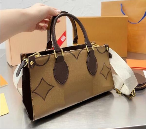 

designer bag 2pcs set totes handbags onthego shopping handbag famous embossing flower ladies casual genuine leather purse shoulder bags