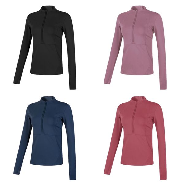 

half zip breathable t-shirt, elastic tight fitness suit, slimming sports running yoga suit, long sleeved spring, White;red