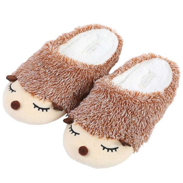 

slippers millffy cute brown hedgehog slipper cortoon comy home indoor warm slipper cartoon plush slippers women animal slipper, Black