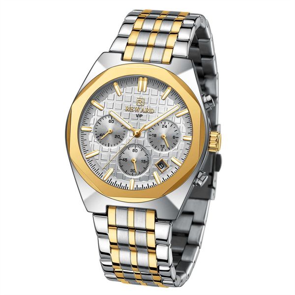 

reward new men's quartz watch steel band waterproof glow multi functional, Slivery;black