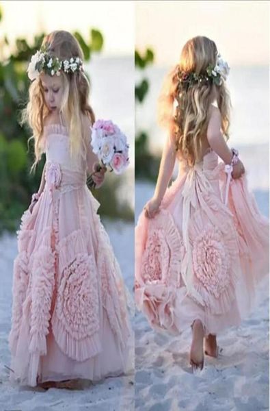

lovely beach wedding flower girls039 dresses 2019 backless ruffles a line long princess party gowns formal4414862, White;blue