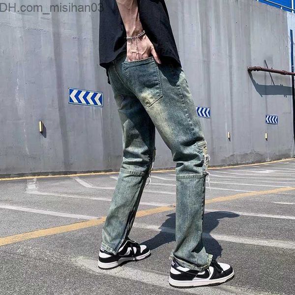 

men's pants 2022 new elastic splice hip hop men's ultra thin jeans pants y2k punk gothic ankle zipper vintage pencil bike denim tr, Black