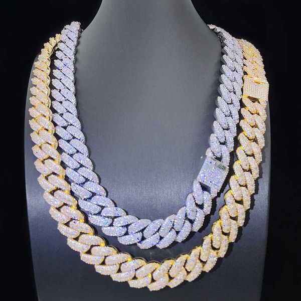 

15mm vvs moissanite iced out diamond gold color chain necklace 925 sterling silver men necklace miami cuban link chain