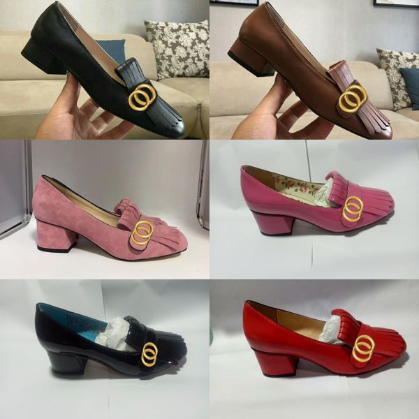 

classic high heels 100% boat shoe womens classic mid cowhide tassels round head metal button leather thick little bee dress comfort, Black