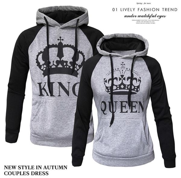 

2021 new hooded sweatshirt coat lover couple matching poker king queen hoodie jumper sweater h6455269340, Black