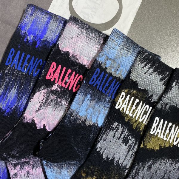 

spring and summer socks fashionable handmade colored graffiti medium tube socks gold and silver lacquer letter printing trend, Black;white