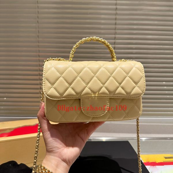 

2023 designer bag channel chain bag plaid flap 5a shoulder handbag gold chain leather double letter solid color buckle square stripe lady me