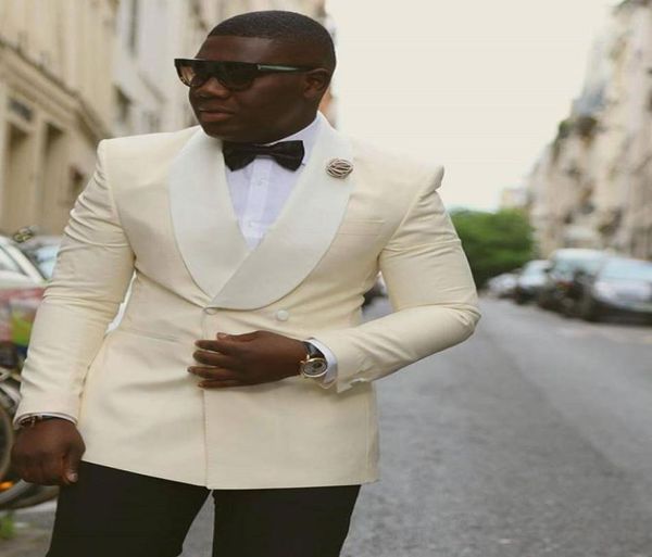 

new fashion ivory groom tuxedos shawl lapel doublebreasted groomsmen men business formal suit party prom suitjacketpantsbows t8884320, Black;gray