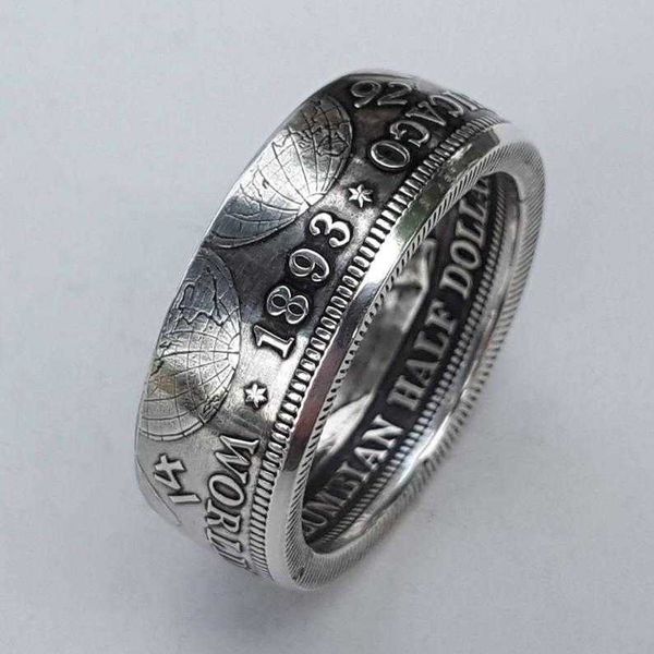 

classic coin ring vintage morgan half dollar "america" engraved in 1945. we believe will collect jewelry, Silver