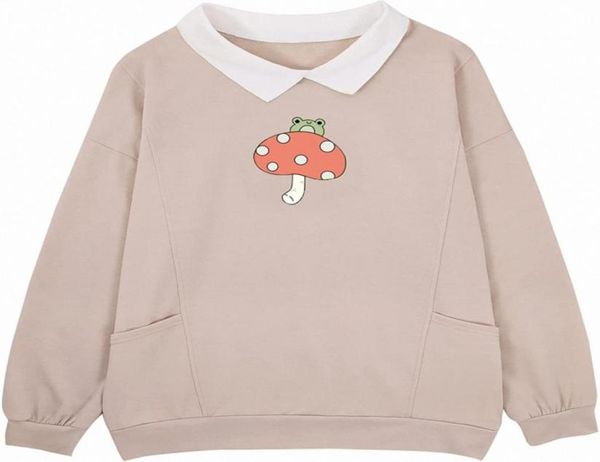

women frog sweatshirt kawaii mushroom cute oversize pullover hoodie teen girl aesthetic cottagecore clothes pocket 58ub4581626862240, Black
