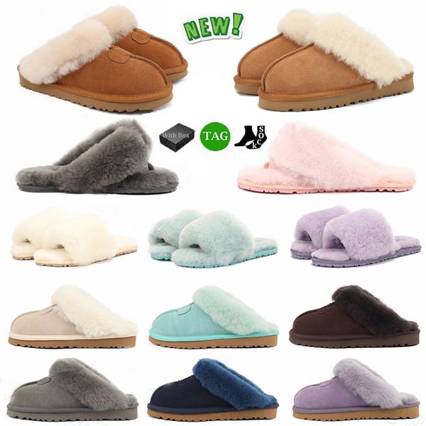 

designer classic uggi australian wgg slides snow half slippers fluff fuzz yeah slide woman solid color scuffette ii womens girl lady winter, Black