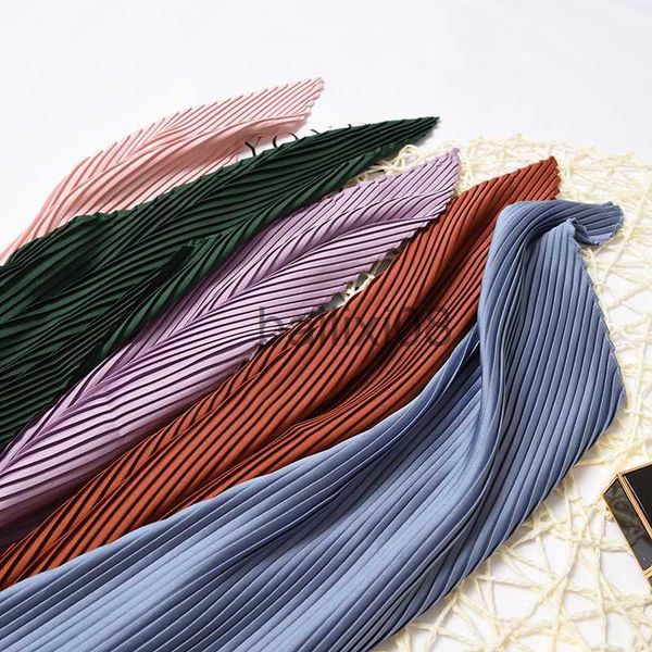 

scarves 2021 plain women square silk scarf long skinny ribbon head neck small pleated hair tie band kerchief satin foulard scarves j230801, Blue;gray