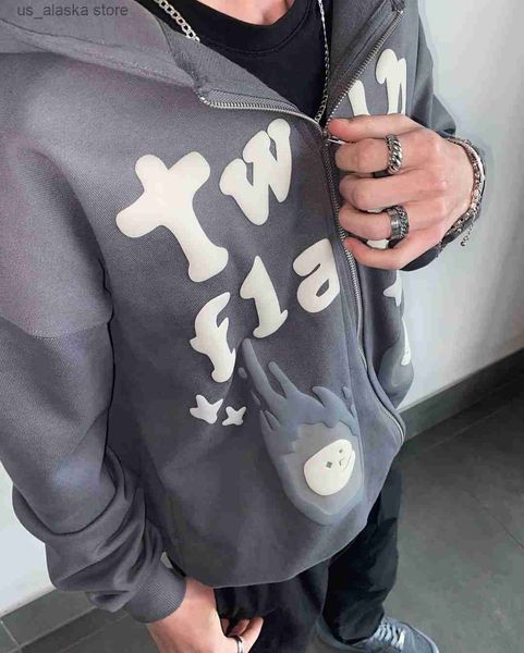 

men's hoodies sweatshirts harajuku selling foam print zip hoodies women couples sweatshirt goth streetwear clothing oversized hoodie y, Black