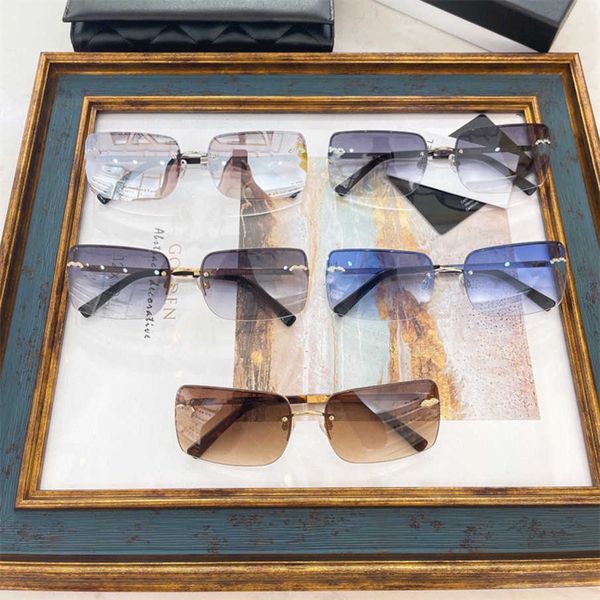 

2023 new luxury designer xiaoxiangins fashion medieval frameless square sunglasses ch4140-b the same type of sunglasses, White;black