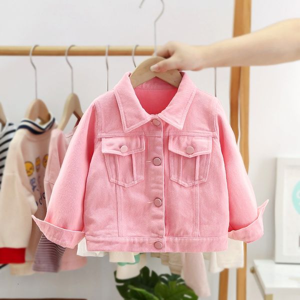 

jackets solid color pink kids denim jackets outerwear spring autumn turn down collar single breasted 1-6 years girls jean coats 230801, Blue;gray