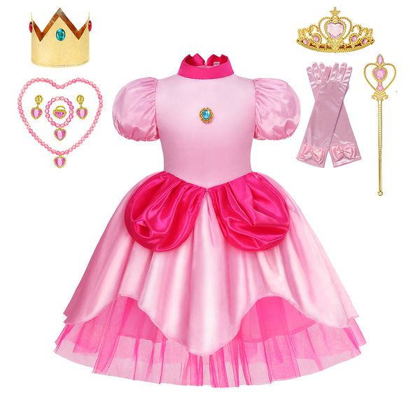

girl's dresses peach princess dress for girls halloween cosplay costume children stage performance clothes kids birthday carnival party, Red;yellow