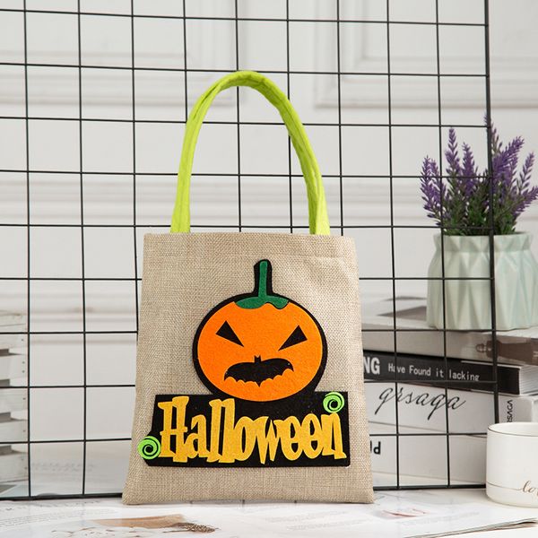 

10pcs shopping bags cute linen pumpkin witch patchwork holloween party children candy bag mix style