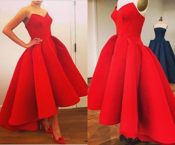 

classic simple red puffy ball gown hi lo evening dresses sweetheart zipper back prom arabic dubai formal party gowns9176700, Black;red