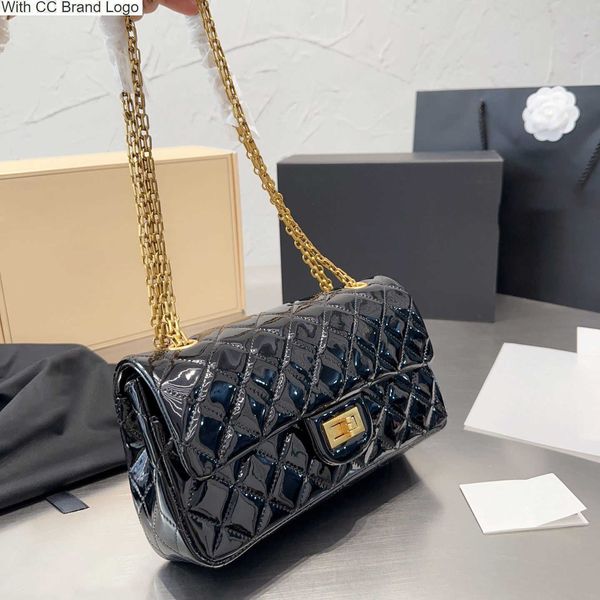 

cc totes vintage shiny 2.55 flap designer bags patent leather quilted hardware buckle chain wallets designer womens multi pocket large capac, Black