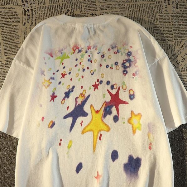 

men's tshirts american vintage high street colorful star graphic tshirt for men and women summer loose fashion hip hop casual short sle, White;black