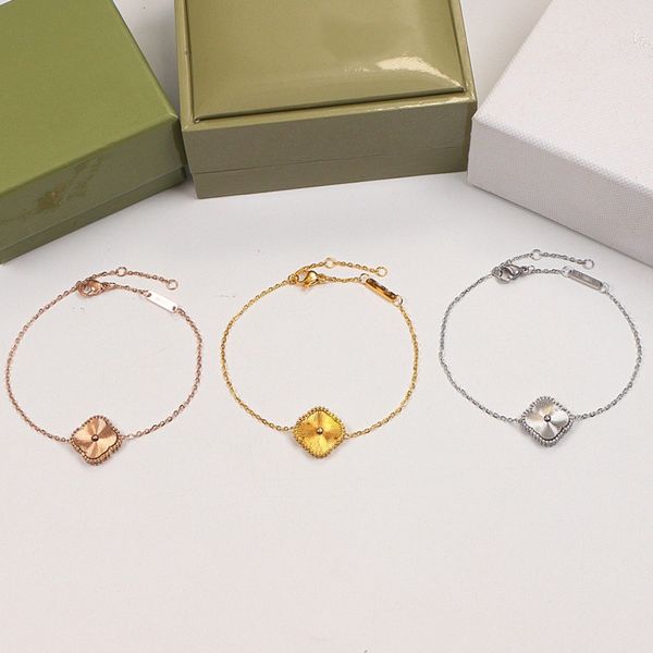 

luxury clover bracelet diamond classic five-flowered single flower double-sided penplated 18k gold mesh chain fashion designer jewelry women, Golden;silver