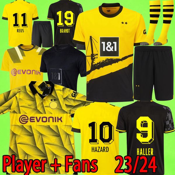 

dortmunds soccer jerseys kids kit 2023 2024 bvbs football shirts cup boy maillots 23 24 fans player version reus haller bellingham borussia, Black;yellow