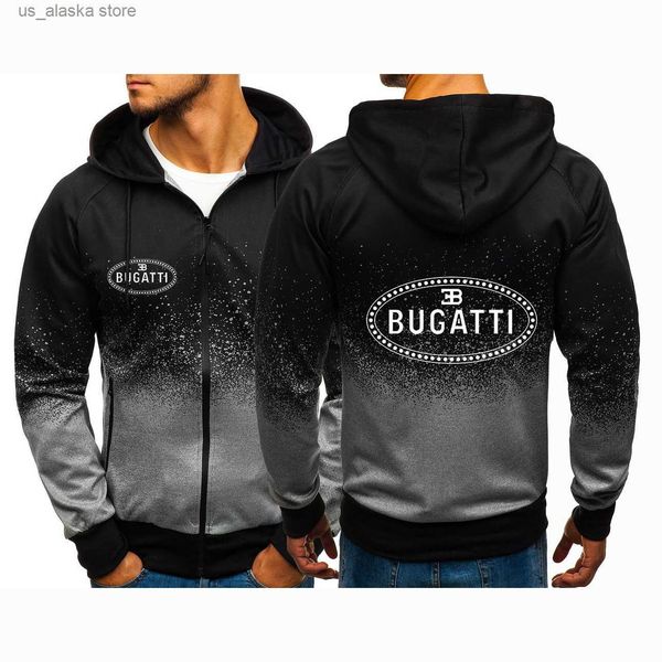 

men's hoodies sweatshirts 2023 spring autumn newr bugatti car print casual gradient color hooded sweatshirt men's hip-hop zip spor, Black