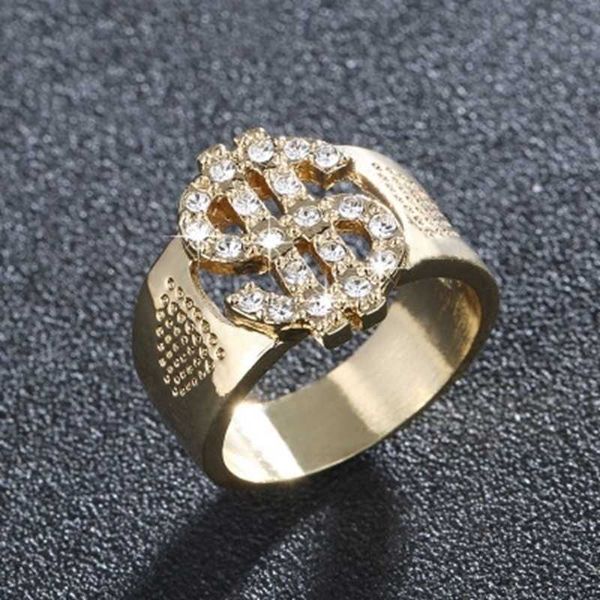 

rhinestone dollar sign ring for men personality retro punk rock men's wedding party jewelry accessories, Silver