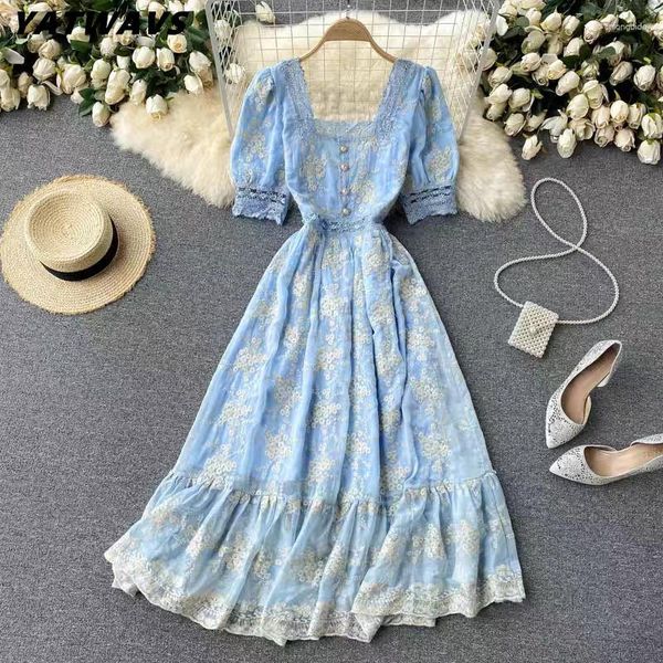 

party dresses arrivals women elegant mesh lace luxury embroidered flower mermaid dress short puff sleeve ruffles summer ladies vestidos, White;black